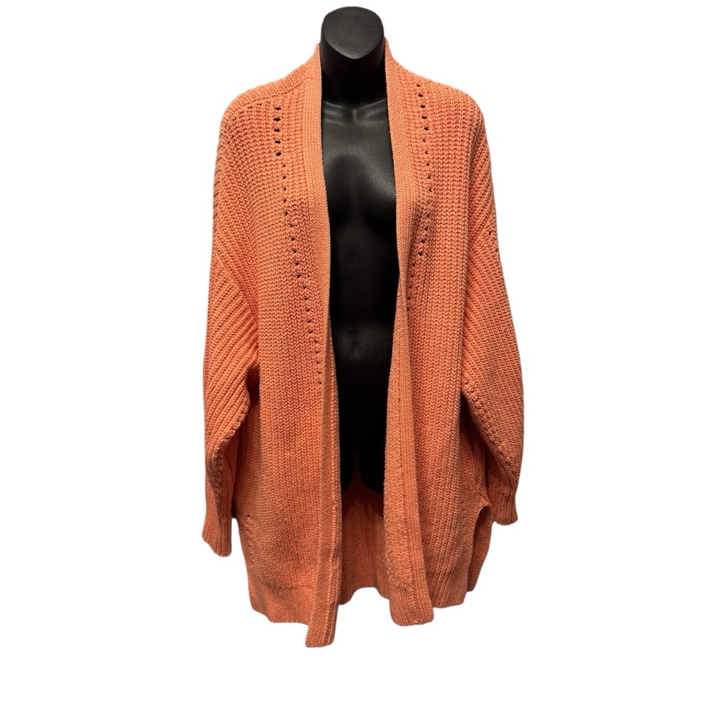 Free People Coral Orange Chunky Knit Longline Cardigan Size Medium GUC Boho